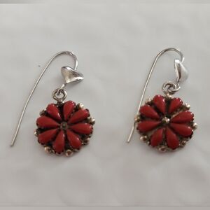925 stamped Coral dangle earrings